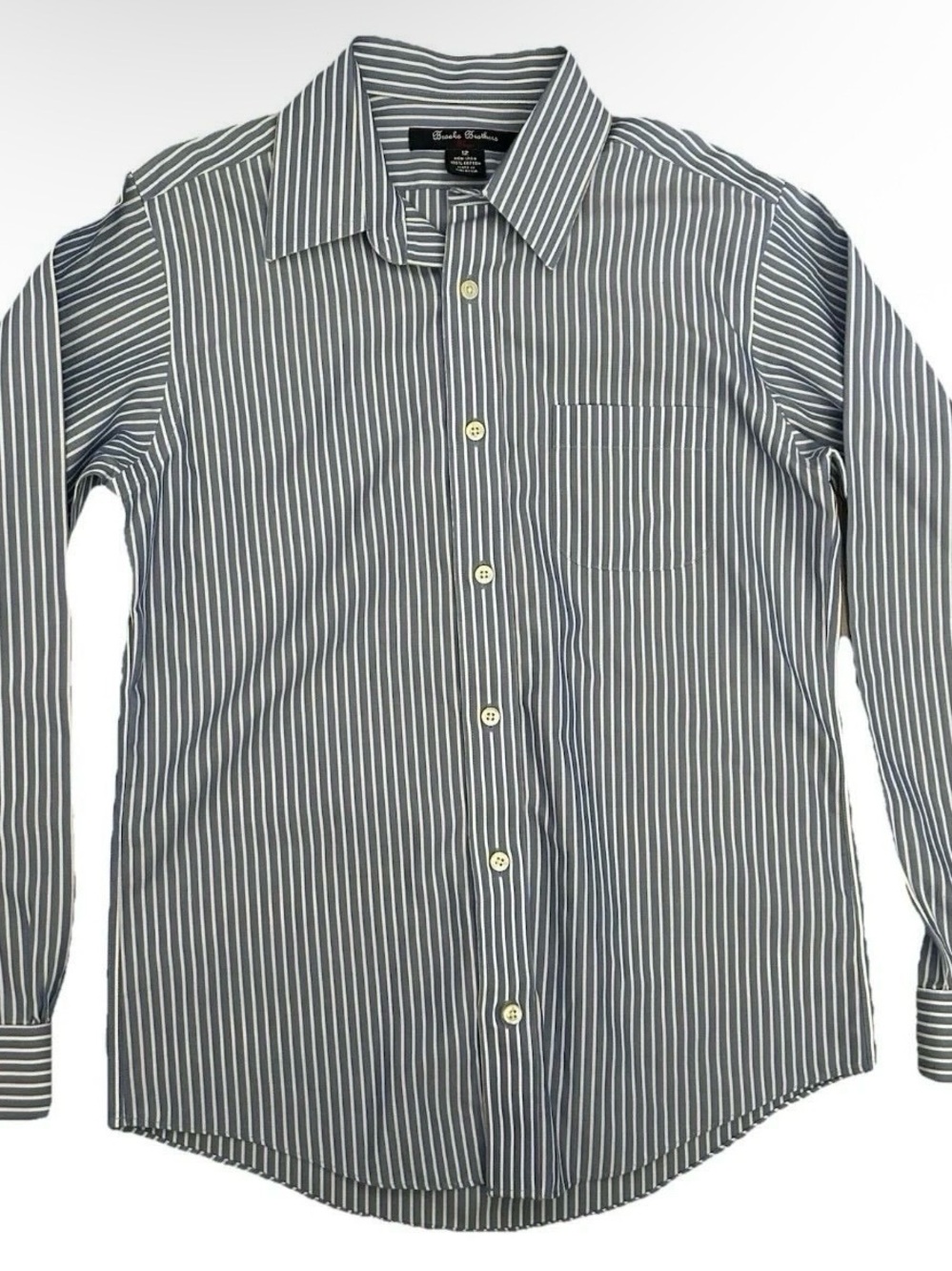 Boys Brooks Brothers Fleece Non Iron Blue And White Striped Shirt Size 12